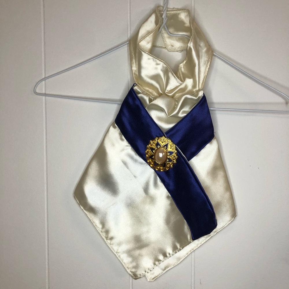 Dressage Equestrian Stock Tie Featuring Gold Brooch w/Pearl Detail Purplish Blue